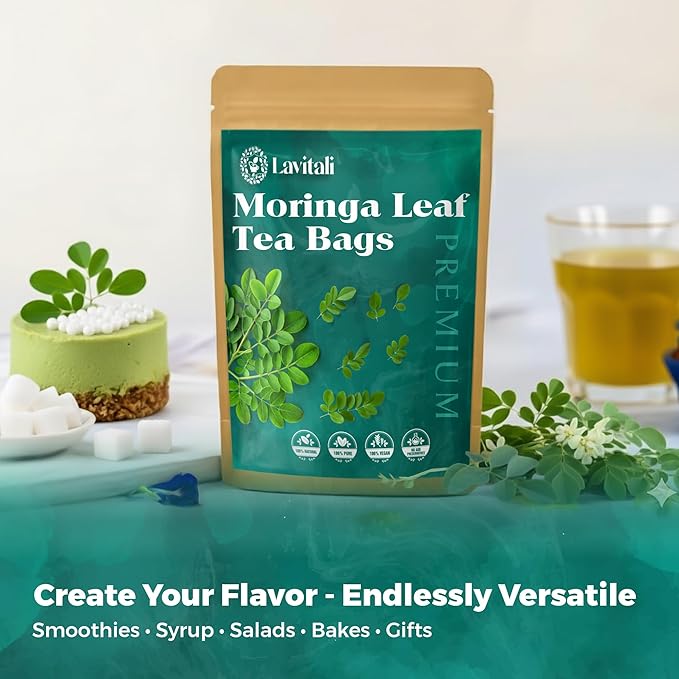 Lavitali, Moringa Leaves Tea Bags | 60 bags, 100% Pure Herbal Tea | Caffeine-Free, Eco-Friendly Filter Bags | Daily Natural Botanical, Hot or Iced Herbal Infusion