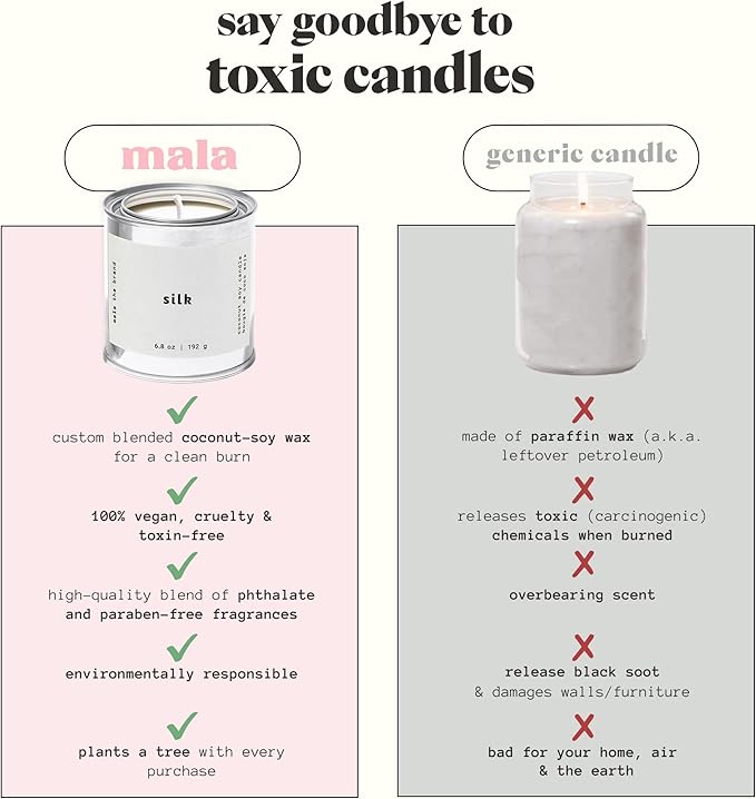 MALA Scented Silk Tonka Bean Jasmine & Coconut Candle for Home – Aromatherapy Scented Candle – Vegan Soy – 45 Hour Clean Burn – Organic Non Toxic Candles – Cozy Room Decor – 6.8 oz
