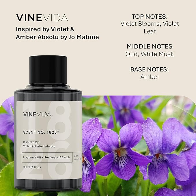 VINEVIDA [16oz] Violet & Amber Absolu Fragrance Oil for Candle Making - Natural Candle Oil Scents - Soap Making Essential Oil - Made in USA