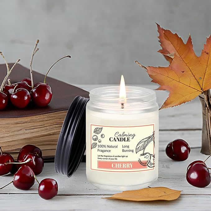 Scented Candles Gifts for Women, Home Decor Soy Candles, Birthday, Valentine, Christmas, Anniversary Aromatherapy Gifts or Just for Enjoying Life and Personal Relaxation Healing (7oz, Cherry)