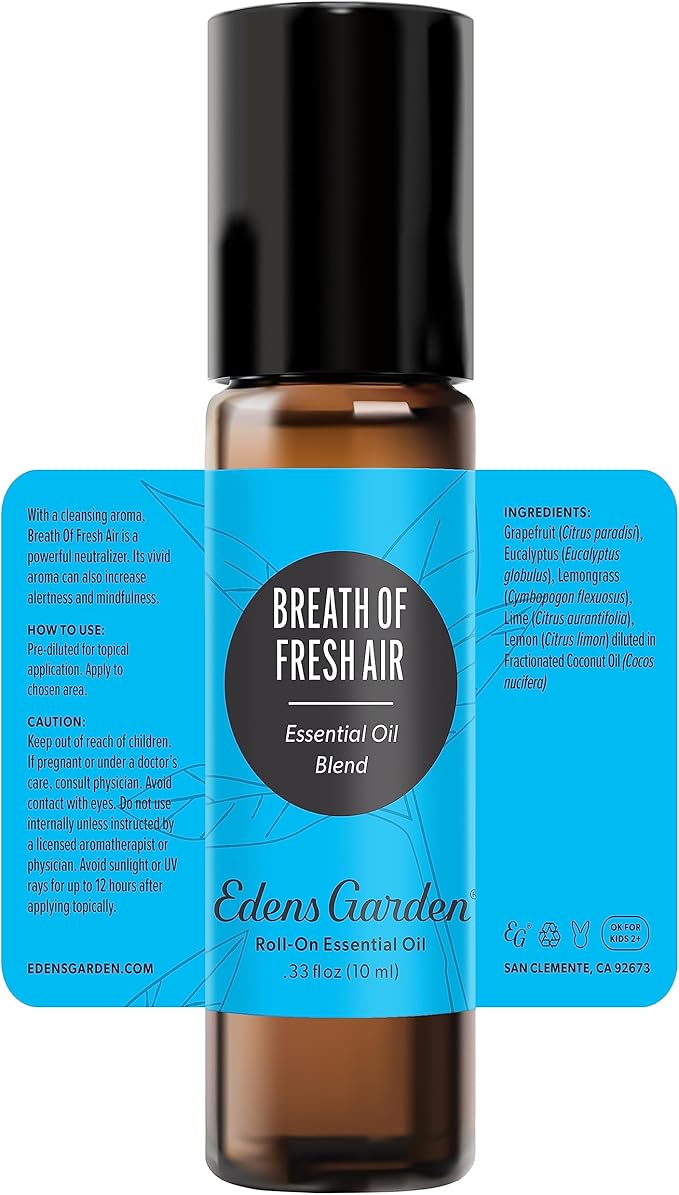 Edens Garden Breath of Fresh Air Essential Oil Roll-On Blend- 100% Pure Premium Grade, Natural, Therapeutic, Aromatherapy, Kid & Skin Safe, The Best for Health, Wellness Pre-Diluted 10 ml (.33 fl oz)