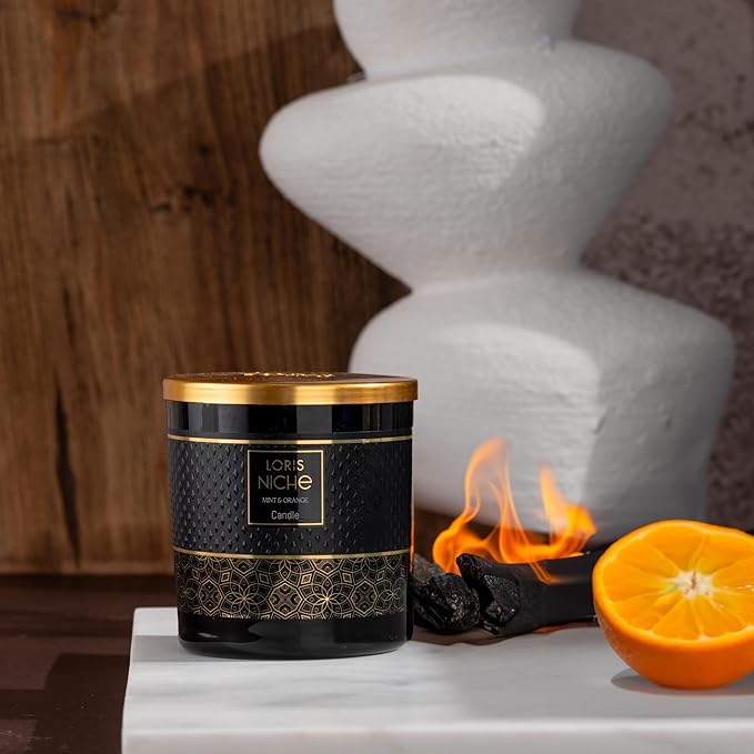 Loris Niche Luxury Scented Candle – 7.4oz Soy Wax Aromatherapy – up to 75 Hour Burn Time – Elegant Glass Jar Long-Lasting Home Fragrance & Gift for Women & Men (Mint&Orange)