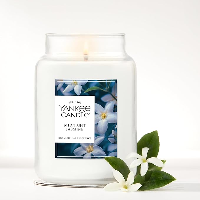 Yankee Candle Midnight Jasmine, Scented Candle, 22oz Large Jar with up to 150 Hour Burn Time, Giftable