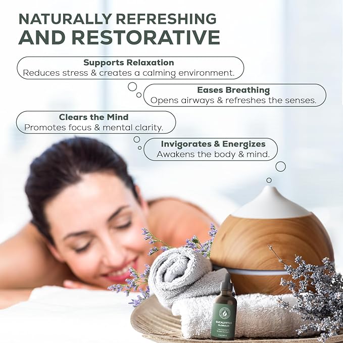 Aroma Country 100% Pure Eucalyptus Essential Oil – Organic & Undiluted Diffuser Oil, Humidifier, Steam Room & Shower Aromatherapy – Natural, Therapeutic Grade Oil for Skin, Sauna, & Home (4 Fl. oz)