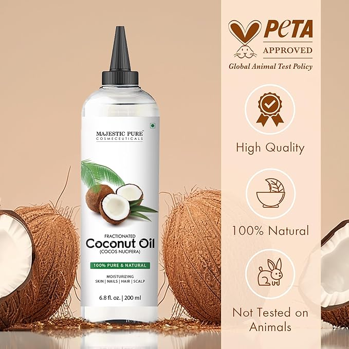 Majestic Pure Fractionated Coconut Oil - Relaxing Massage Oil, Liquid Carrier Oil for Diluting Essential Oils - Skin, Lip, Body & Hair Oil Moisturizer & Softener - 6.8 fl oz