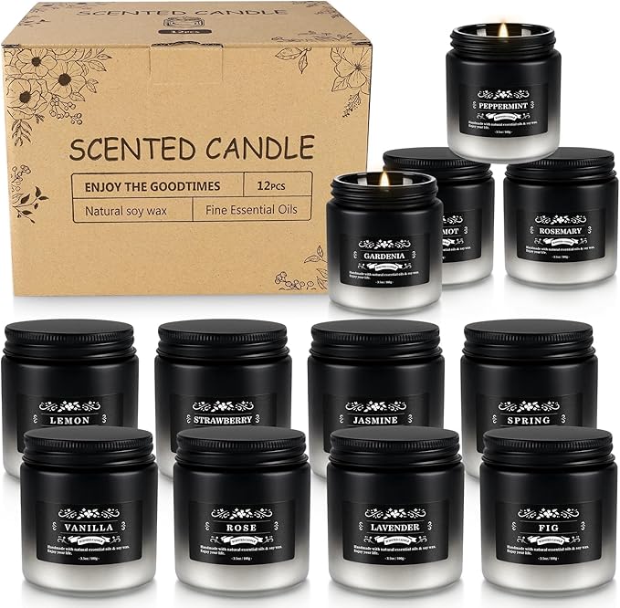 12 Pack Men's Scented Candles in Jar - 3.5oz Each, 150+ Hours Long Lasting, Soy Blend Wax Aromatherapy Candle Gifts Set for Men, Birthday, Valentine, Anniversary, Christmas