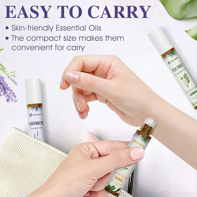 Essential Oil Roll On Set, Natural Aromatherapy Roll On, Relaxation Gift for Women and Men