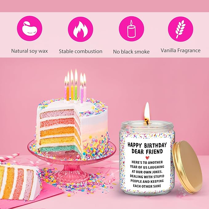 Happy Birthday Gifts for Women - Funny Gifts for Best Friends, Sister, Coworker, Classmate, Girlfriend, Bestie - Christmas Candles - Vanilla Birthday Cake Scent Candle with Colorful Sprinkles - 7 oz