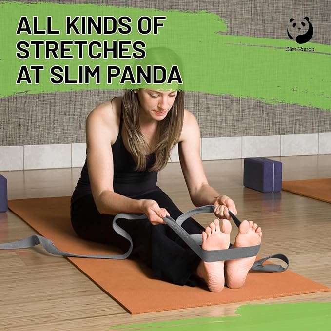 Slim Panda Yoga Strap for Stretching,Cotton Yoga Strap with Adjustable D-Ring Buckle,Non-Elastic Yoga Belt for Pilates,Gym Workouts,Physical Therapy,Improve Flexibility
