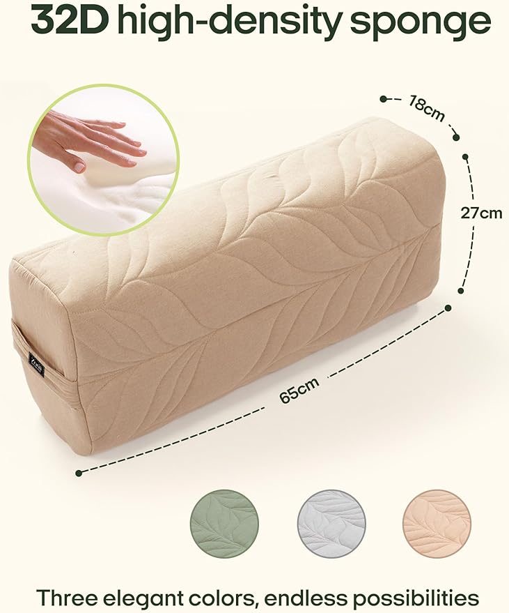 Zonli Yoga Bolster Pillow for Meditation & Restorative Yoga - Rectangular Support Cushion with Removable Cotton Cover & Carry Handle, 26"x11"x7"
