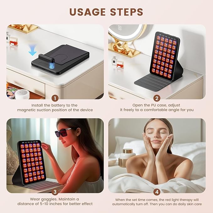 Red Light Therapy for Face 6 Modes, Portable Red Light Therapy Panel with Protective Goggles and Timer, Infrared Red Light Therapy for Body Care, Brown