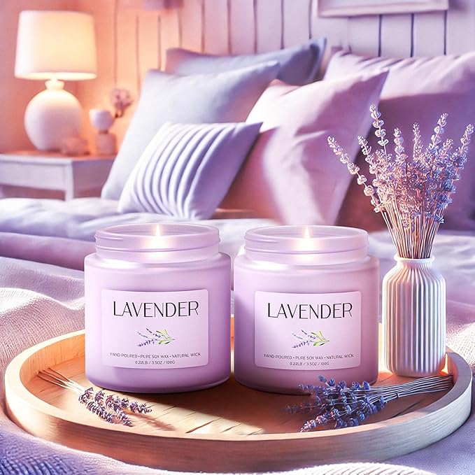 Lavender Candle, Soy Candles for Women, Soy Candles for Home Scented, 2 Pack Aromatherapy Candle Gift Set for Relaxing, Stress Relief & Home Decor