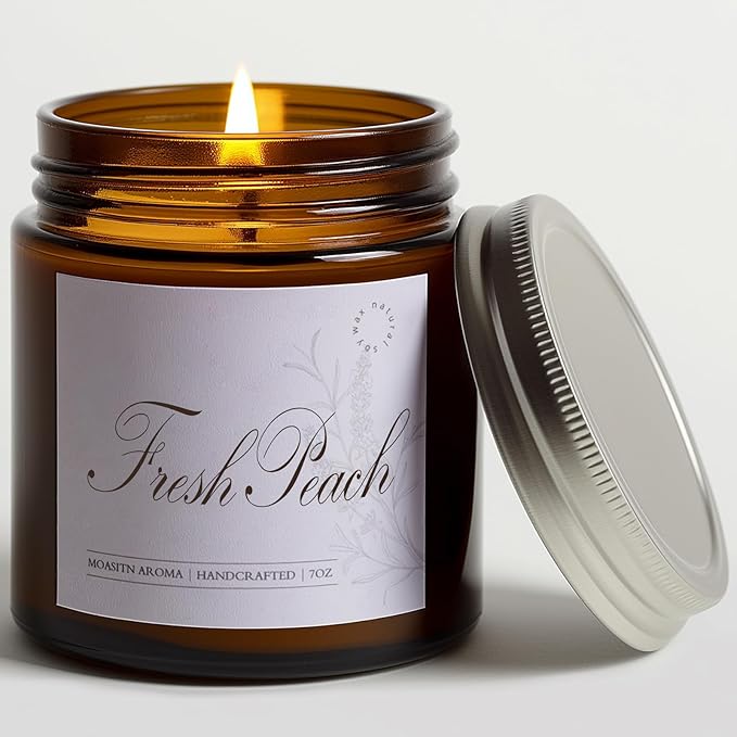 MOASITN Fresh Peach Scented Candles for Home|Sweet Orange,Peach,Floral Scented Soy Candle| Longlasting Aromatherapy Candle Gift for Women,Men for Birthday,Summer,Holiday|7oz
