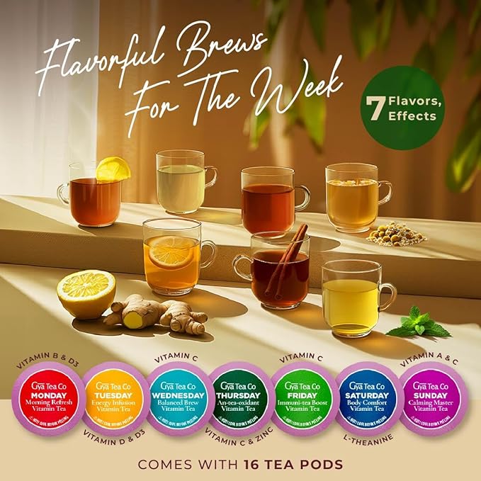 Gya Tea Co 7 Days Tea Pod Collection Gift Set (16 Count) - Different Flavors Assorted Variety Pack