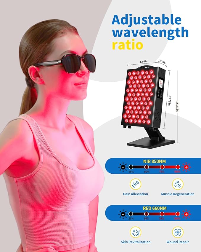 Red Light Therapy for Body and Face, 660nm 850nm Infrared Red Light Therapy Panel, 72 Dual Chip LEDs Device for Skin Care, Better Sleep & Recovery