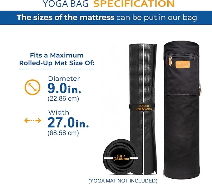 UDANA Yoga Mat Bag – Heavy Duty Canvas Carrier with 3 Pockets & Full Zip – Available in 3 Sizes (16L, 18L, 34L) - Multiple Colors