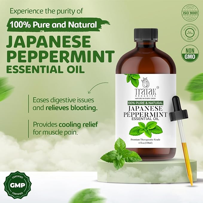 Peppermint Essential Oil 4 Fl Oz - 100% Pure and Natural Oil with Premium Glass Dropper, Premium Therapeutic Grade Essential Oil for Diffuser, Cleaning, Hair Care and Aromatherapy