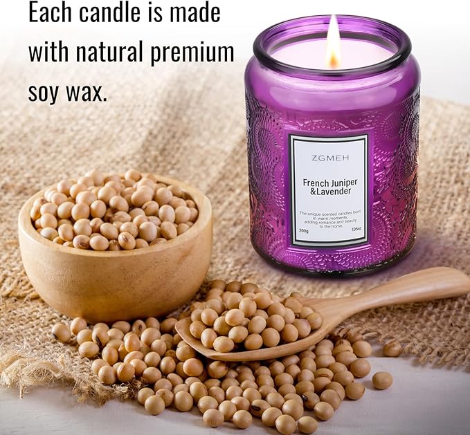 Jar Candles Lavender Home Scented - 100% Natural Soy Wax & 1 Cotton Wick,Luxury Embossed Bottle Candle,Scented Jar Candle Gift for Women/Men 7.05oz/40 Hours Burn Time