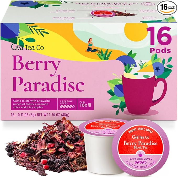 Gya Tea Co Berry Paradise Black Tea Pod (16 ct) - High Caffeinated Smooth Tea with Fruity & Sweet for Refreshed & Energy