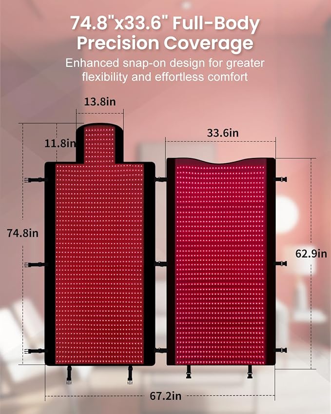 Red Light Therapy Mat for Body, 74.8"x33.6" Full Body Infrared Red Light Therapy Blanket, 2630pcs Dual-Wavelength LEDs (660nm&850nm), Premium Leather, Adjustable Timer & Intensity
