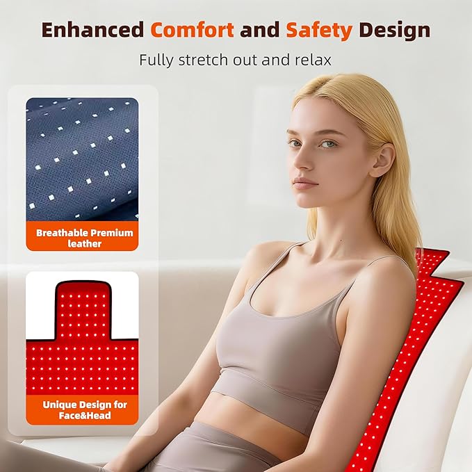 Red Light Therapy Mat for Body 42"x16", 480 LEDs Infrared Light Therapy Pad with Dual Wavelengths 660nm & 850nm for Back Shoulder Belly Leg, Pulse Modes, Adjustable Timer & Intensity