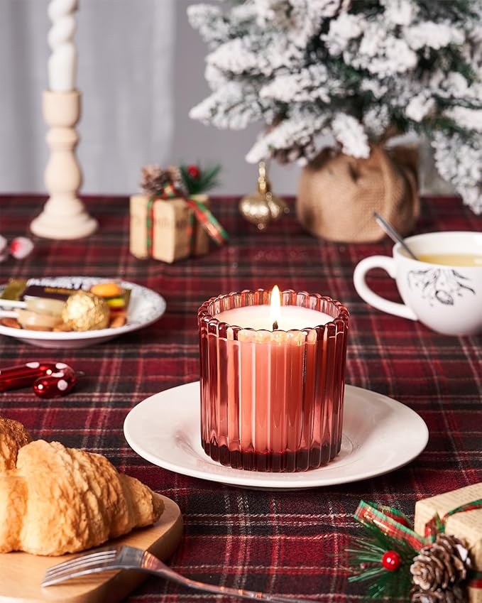 M&SENSE Holiday Soy Red Candles for Home Scented, Christmas Floral Poinsettia Non Toxic Candles, 9.2oz Natural Organic Clean Burning Up to 60 Hours, Christmas Home Decor Gifts for Women
