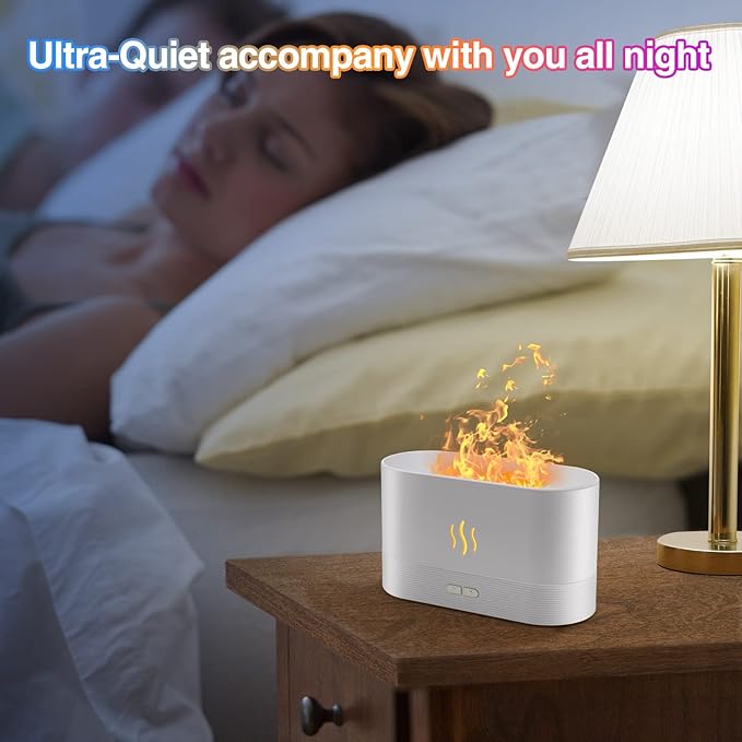 Colorful Flame Air Aroma Diffuser Humidifier, Upgraded 7 Flame Color Noiseless Essential Oil Diffuser for Home,Office,Yoga with Auto-Off Protection 180ml (8Hours White)