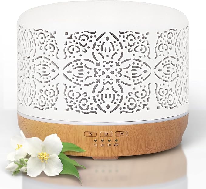 Earnest Living Essential Oil Diffuser White Ceramic Diffuser 500 ml Timers Night Lights and Auto Off Function Home Office Humidifier Aromatherapy Diffusers for Essential Oils