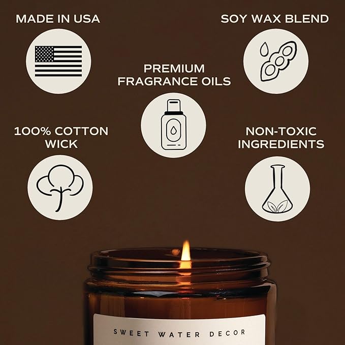 Sweet Water Decor Fraser Fir Christmas Candles - Christmas Stocking Stuffers Cypress, Evergreen & Pine Scented Candles - Scented Candles with 40 Hrs Burn Time - 9Oz Black Lid Amber Jar Wax Candles