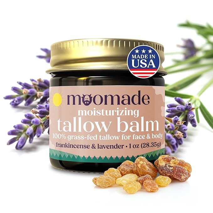 Organic Beef Tallow Bag Balm with Frankincense, Lavender, & Rosehip Oil, 1 oz – Hand Made in USA Tallow Moisturizer for Dry, Sensitive Skin, Rosacea, Eczema | Natural Hydration for Face & Body