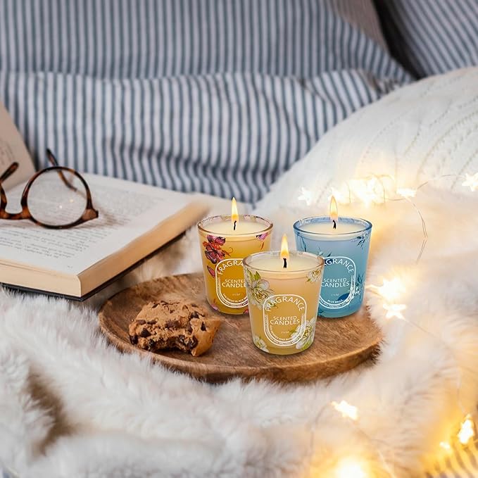 Scented Candles Gift Set of 6 Pack, 6 Scented Bluebells, Jasmine, San Diego Black Berries, Vetiver, Vanilla, Goji Berry & Blood Orange, Long Lasting Soy Wax Aromatherapy Candle Set