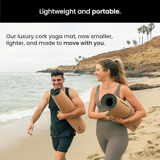 Luxury Cork Yoga Mat - Non Slip, Extra Thick Grip. Thicker, Longer, and Wider for More Comfort and Support. Tough Enough For Hot Yoga. Natural, Non Toxic, and Eco Friendly. Optional Alignment Lines.