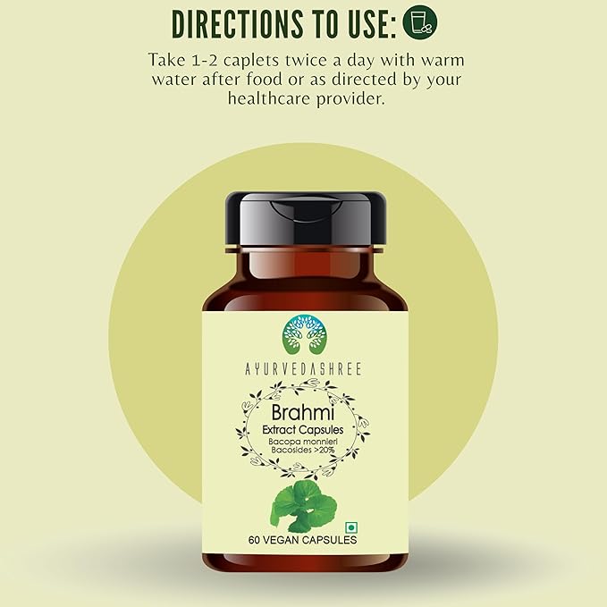 Brahmi Extract 500mg - 60 Vegetarian Capsules|Bacopa Monnieri Bacosides| All Natural | 100% Vegan | Gluten-Free.