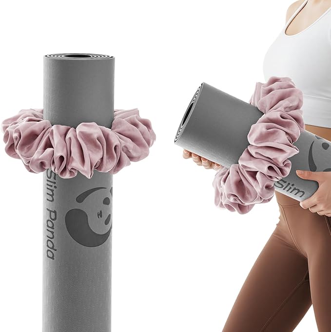 Slim Panda Yoga Mat Scrunchie,Style & Cute Mat Strap,Stretchable Velvet Fabric Fits All Standard Yoga Mats (mat not included)