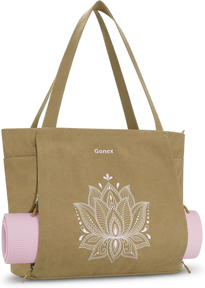 Gonex Yoga Mat Bag, Large Tote Bag with Multi Pockets for Women Men, Canvas Mat Carrier, Full Zipper Easy Access for Pilates Gym Travel