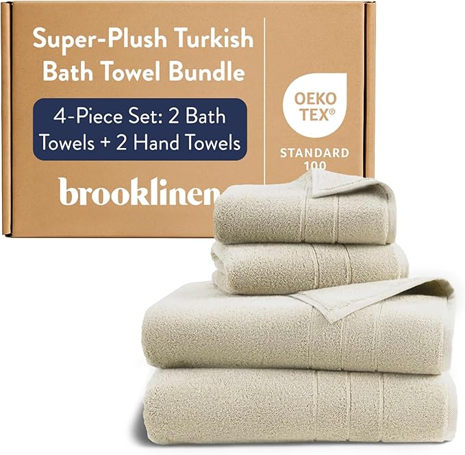 Brooklinen Super-Plush Bath Towel and Hand Towel Set - 2 Bath Towels, 2 Hand Towels - Cotton, Highly Absorbent (Stone)