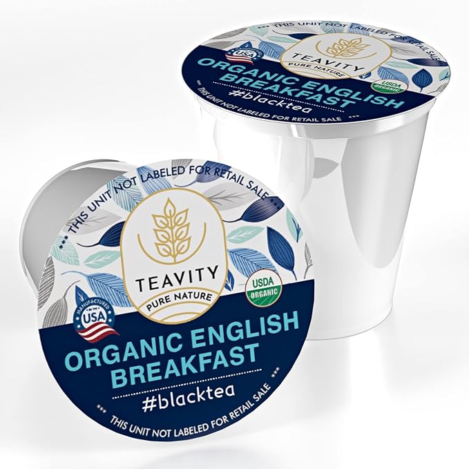 Organic English Breakfast Tea Pods for Keurig - Naturally Caffeinated Unsweetened Black Tea Pods by Teavity (36 Tea Pods)