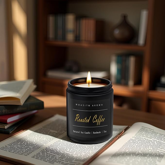 MOASITN Roasted Coffee Highly Scented Candle for Home|Organic Soy Candel| Handmade Long Lasting Aromatheraphy Jar Candles| Gift for Women,Men for Relaxing,Housewarming,Autumn|7oz