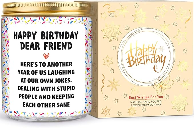 Happy Birthday Gifts for Women - Funny Gifts for Best Friends, Sister, Coworker, Classmate, Girlfriend, Bestie - Christmas Candles - Vanilla Birthday Cake Scent Candle with Colorful Sprinkles - 7 oz