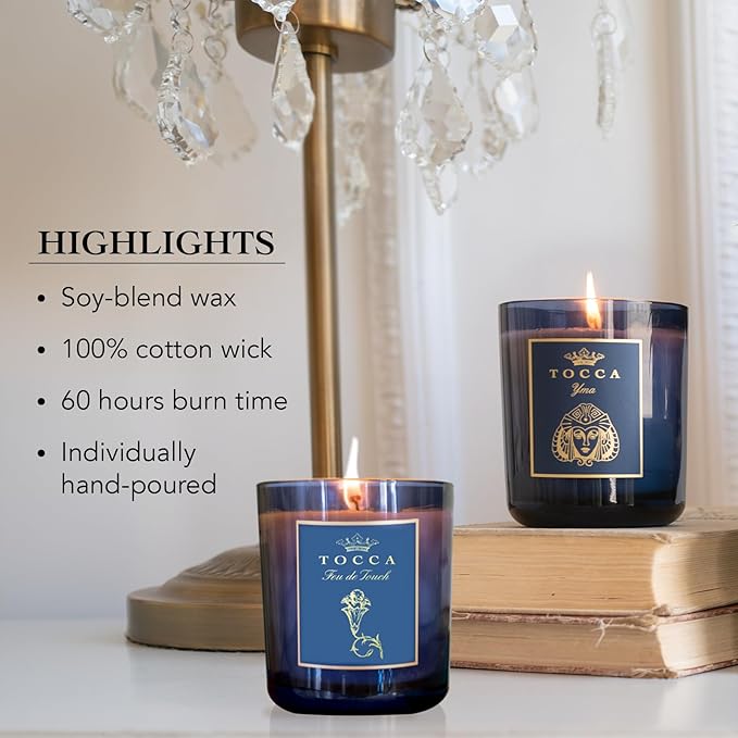 TOCCA Feu de Touch 10oz Candle - Gardenia & Pomegranate Scented, Hand Poured Soy-Wax Blend with 100% Cotton Wick, 60 Hour Burn Time