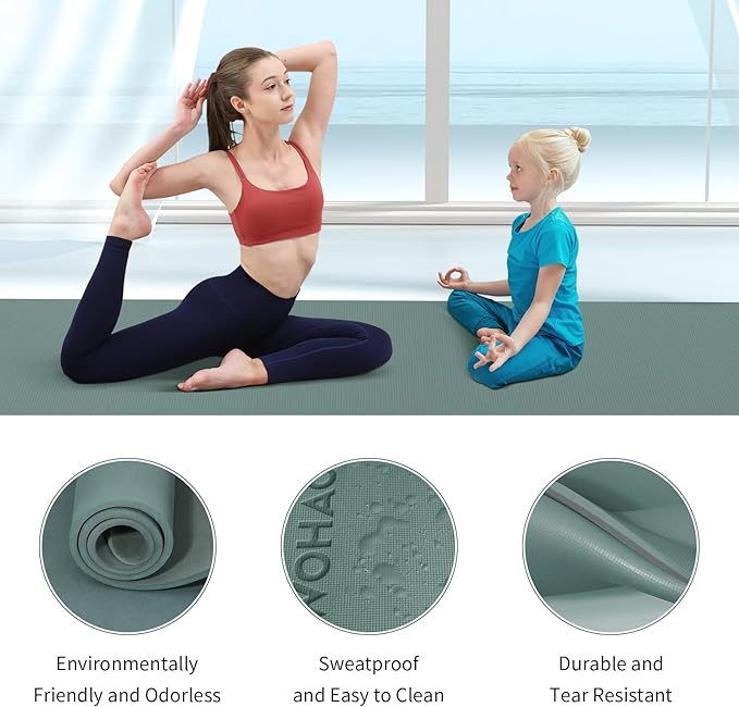 WOHAO Extra Thick 8mm Yoga Mat, 72"x28" Non Slip Exercise Mat, Reversible 2-Sided Dual Color Premium POE Material, with Carrying Strap for Yoga, Pilates, Home Gym