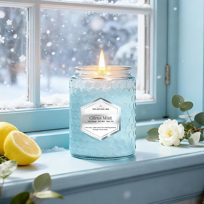 Lake Blue Candles for Home Scented, 6 Pack of 5.5 Oz Natural Soy Wax Candles in Decorative Glass, Home Aromatherapy Gifts Sets for Women Birthday Christmas Refresh & Relaxation