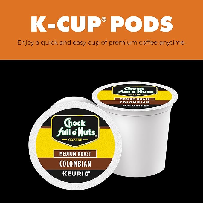 Chock Full o' Nuts Colombian Keurig K-Cup Pods for Keurig Brewers – Premium Arabica, Medium Roast – Single Serve – 4 Packs of 24 K-Cup Pods