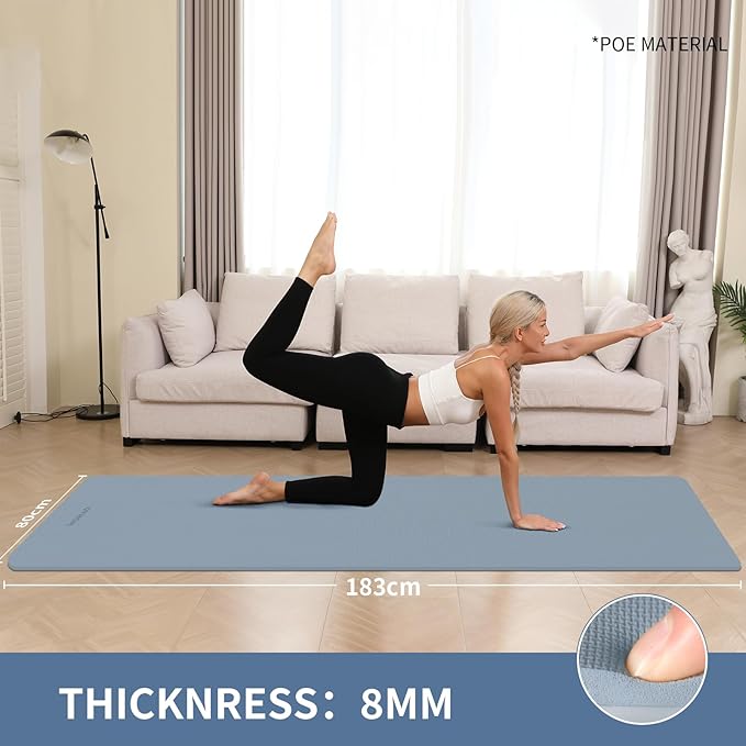 WOHAO Extra Wide & Thick 8mm Yoga Mat, 72"x31.5" Large Non Slip Exercise Mat, Premium POE Material for Superior Cushioning & Stability, with Strap for Home Gym, Pilates