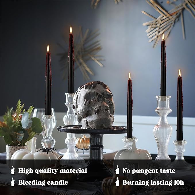 24 Pcs 10 Inch Vampire Blood Taper Candles Vampire Blood Candle, Ritual Spell Unscented Candle Halloween Spooky Decor for Haunted House, Gothic Theme Party.