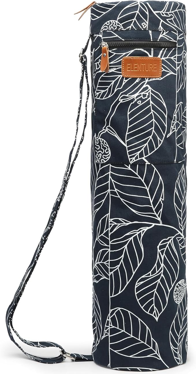 ELENTURE Canvas Yoga Mat Bag with Adjustable Strap & Pockets, Full-Zip Travel Gym Tote for Women & Men, Fits 1/4" & 1/3" Thick Mats, Lightweight Carrier for Yoga, Workout, Outdoor Use