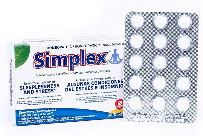 Simplex Homeopathic Sleep Aid, Natural Stress Relief Tablets 2-Pack