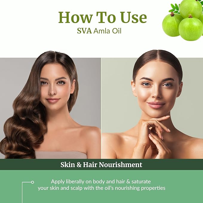 SVA Amla Oil Organic - 16 Fl Oz – 100% Natural Cold Pressed Organic Amla - for Face, Skin Care, Hair Care, Scalp Massage & Body Massage – Carrier Oil