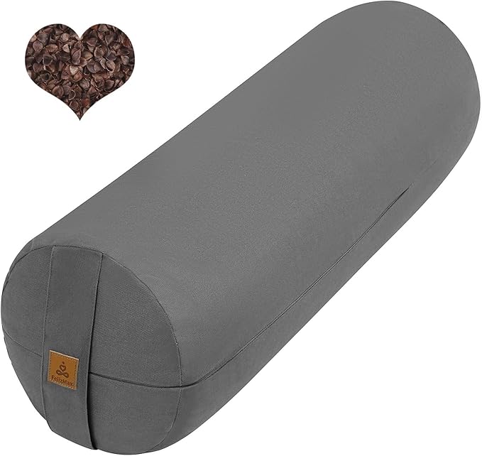 FelizMax Organic Buckwheat Bolster(24X9 in) Yoga Bolster Supportive Yoga Cushion for Restorative Yoga Accessories Meditation Pillow Reading Pillow Floor Pillow Large Round Cylinder