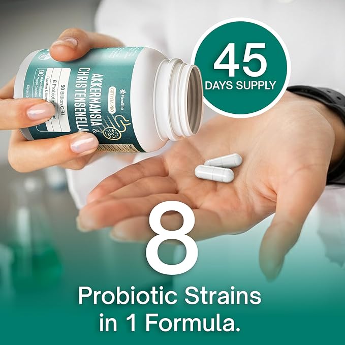 FloraBliss Christensenella Minuta and Akkermansia, Bifidobacterium longum, 8 Probiotic Strains, 50 Billion CFU, 90 Delayed-Release Capsules, with Cranberry Extract, Gut Health & Immune Support